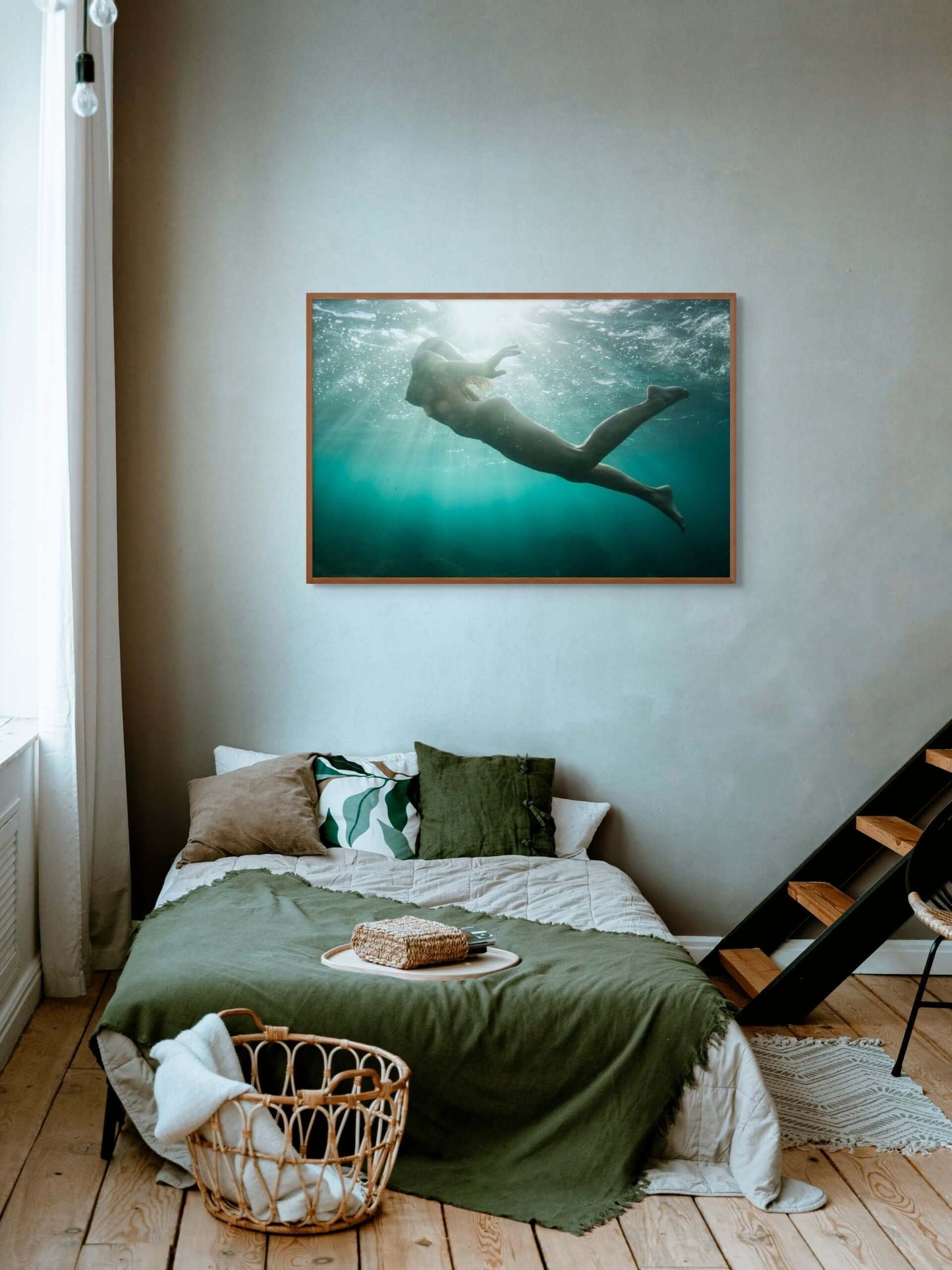 Underwater nude fine art photography print — soft light and motion beneath the ocean surface at Gordon’s Bay, Sydney.