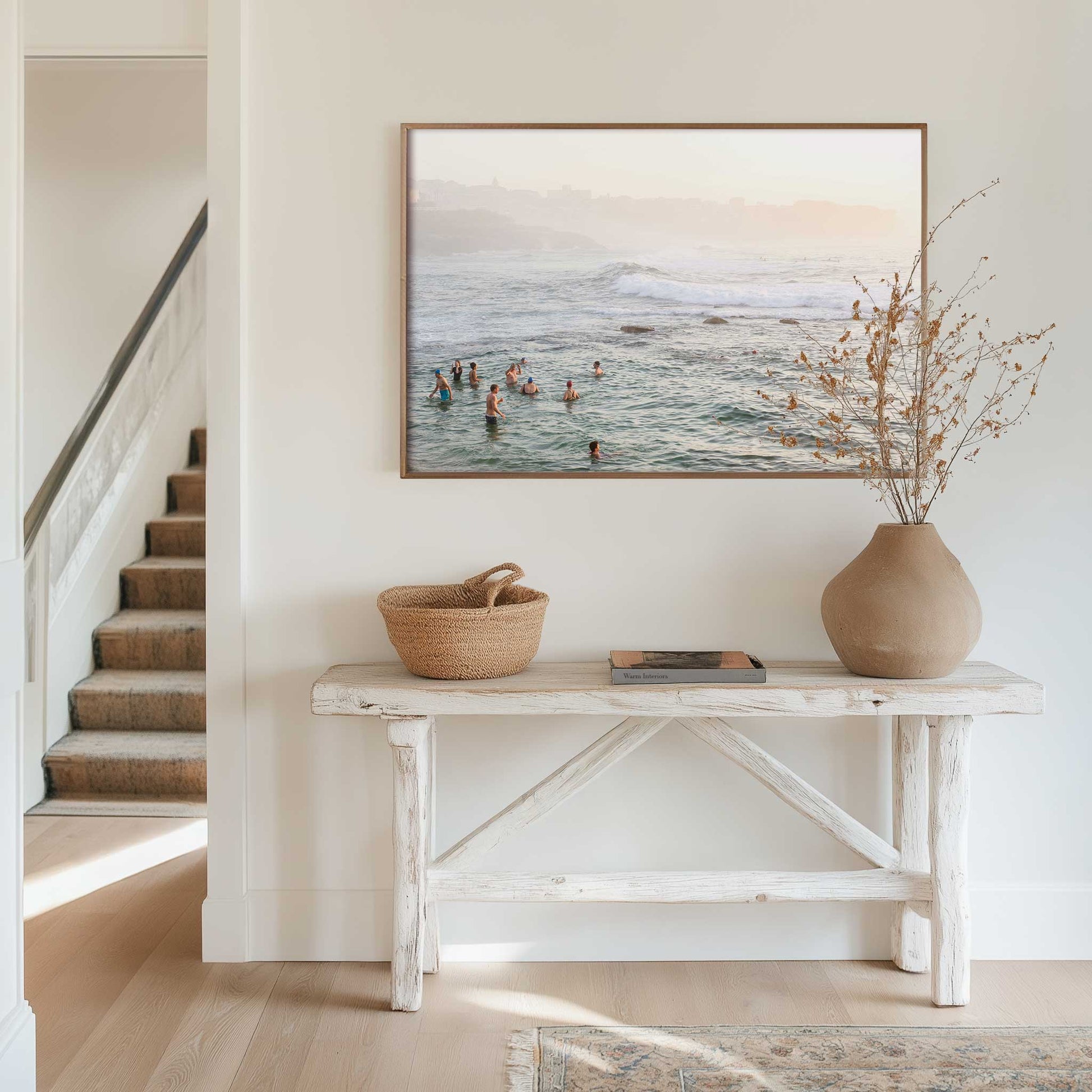Classic Australian early morning beach ritual — swimmers in soft light captured in Bronte Bathers coastal fine art photography print.
