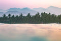 La Saladita sunrise art print capturing palm trees, mountains, and a pastel sky at dawn.